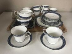 A tray of twenty three pieces of Aynsley blue mist china, Shelley Chatsworth plate,