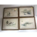 Four framed limited edition prints depicting gun dogs