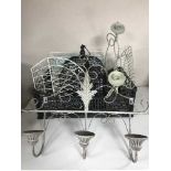 Wicker bird cages, candle holders, wall shelf, baskets,