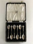 A set of six cased silver Celtic teaspoons, Sheffield marks,