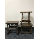 A carved oak stool,