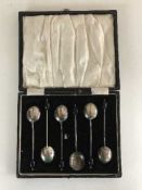 A set of six cased silver coffee spoons, Birmingham marks,