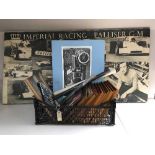 A large framed Imperial Racing Palliser G-M montage and a box of framed prints & black and white