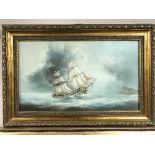 P Wintrip : Boat in stormy seas, oil on board, signed, 44 cmk x 26 cm, framed.