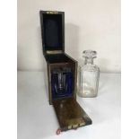 A Victorian burr walnut and ebonised decanter box with decanter and key by Samuel Fisher,