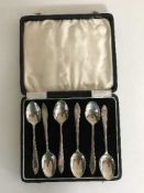 A set of six cased silver teaspoons, Birmingham marks,