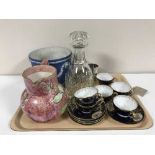 A tray of Jasper ware planter, Kensington ware jug, decanter,