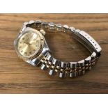 Lady's Rolex Oyster Perpetual Bi-Metallic Date wristwatch with sapphire crystal.