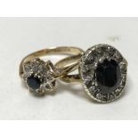 Two 9ct gold diamond and sapphire rings, 5.4g.