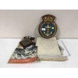 A tray of two plaques - Loch Glendhu and Humber, assorted newspapers,