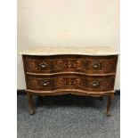 A mahogany and marble-topped serpentine-fronted chest of two drawers, width 88 cm.