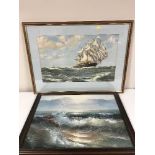 Seven assorted framed pictures - Montague Dawson print, still lives,