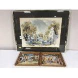 Assorted pictures and prints - watercolour of Halpen, signed Graham Bosworth print,