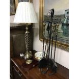 A table lamp with shade,