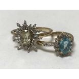 Two 9ct gold dress rings set with gemstones, 4.8g.