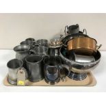 A tray of pewter pieces and plated trophies relating to Durham Rowing Club, plated rose bowl ,