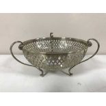 A pierced silver tri-handled bowl, 4.