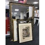 A gilt framed over mantel mirror, gilt mirror,