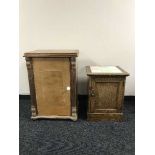 An oak tiled pot cupboard, sewing machine cabinet,