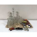 A tray of glass ware - decanters,