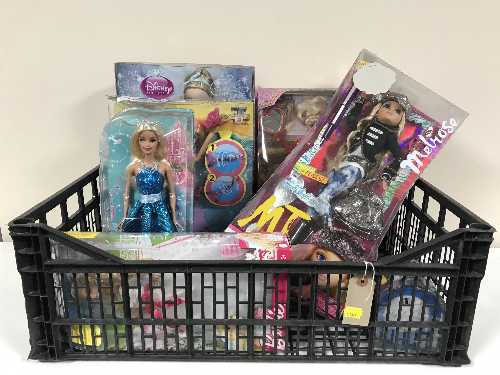 A box of boxed Disney princess dolls, Barbie Mermaid doll,