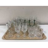 A tray of lead crystal drinking glasses - pair of Edinburgh Crystal candlesticks etc