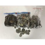 Three bags of copper and silver British and European coinage - crowns,
