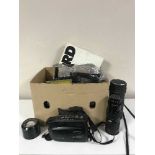 Eight boxes of cameras, camera accessories, photographic equipment,
