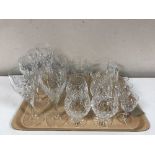 A tray of lead crystal drinking glasses - six Rockingham wine glasses etc