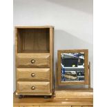 A oak bedside stand and dressing table mirror