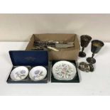 A box of a collection of silver and plated cutlery,