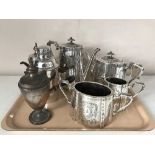 20th century plated ware including four piece tea service, copper and plated coffee pots,