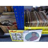 Two boxes of LP records and 45's - Elvis, Bing Crosby,