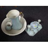 A three-piece lustre ware wash set together with an eight-piece lustre trinket set