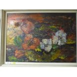 A framed mid 20th century oil on board - still life