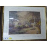 A gilt framed watercolour - Milton Drinkwater depicting sheep herded on country track