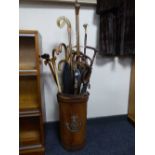 A leather stick stand bearing Durham Light Infantry emblem,