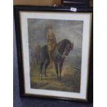 A framed colour print depicting field Marshall Douglas Haig on horseback