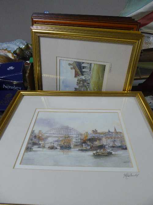 A box of four signed prints depicting views of The Tyne & Northumberland after Tom MacDonald,