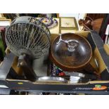 A vintage bingo machine, oak nut cracker bowl, shaving mirror, two poker chip sets,