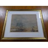 19th century school : Marsden Rock, watercolour, 37 cm x 26cm, indistinctly signed, framed.