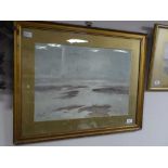 Thomas Swift Hutton : Seagulls at low tide, watercolour, signed,