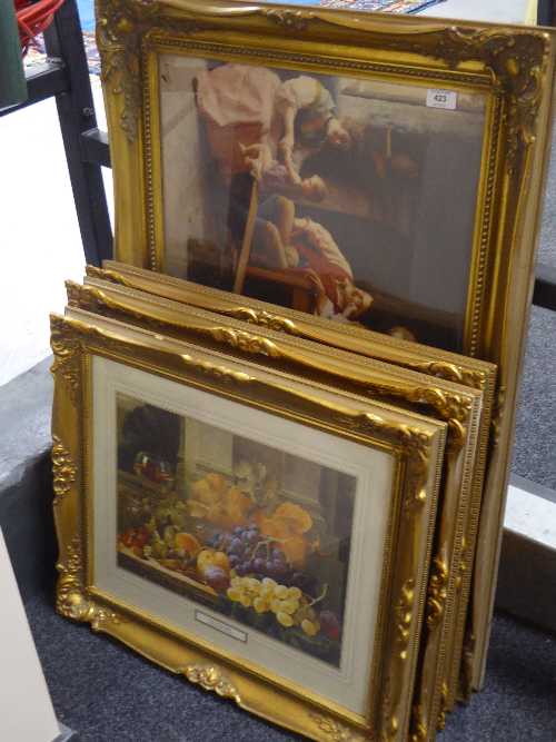 Four framed prints in ornate gilt frames
