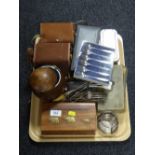 Rolls razors, two boxed brownie cameras, table knives, cutlery, inlaid trinket box of bottle opener,