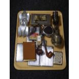 Cigarette cases lighters, hip flask, novelty table lighters,