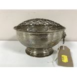 A sterling silver rose bowl with lion mask handles,