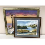 A framed Colin Hough watercolour - Eagle Bay, watercolour of a river by Richardson,