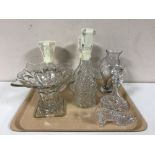 A tray of crystal glassware including decanters,