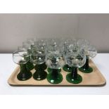 Two trays of wine glass, vases,