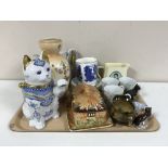 A tray containing seven piece coffee set, Wade King George IV Old Scotch Whisky jug,